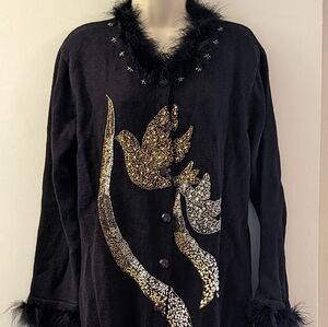 Storybook Knits Peace To The World Womens Sequin Embellished Long Cardigan SZ M
